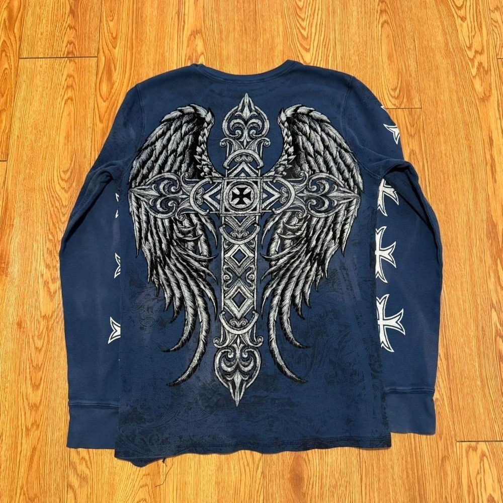 Raw State Men's Shirt Y2K Skater Gothic Long Sleeve Blue Baggy Size Small - Picture 2 of 8